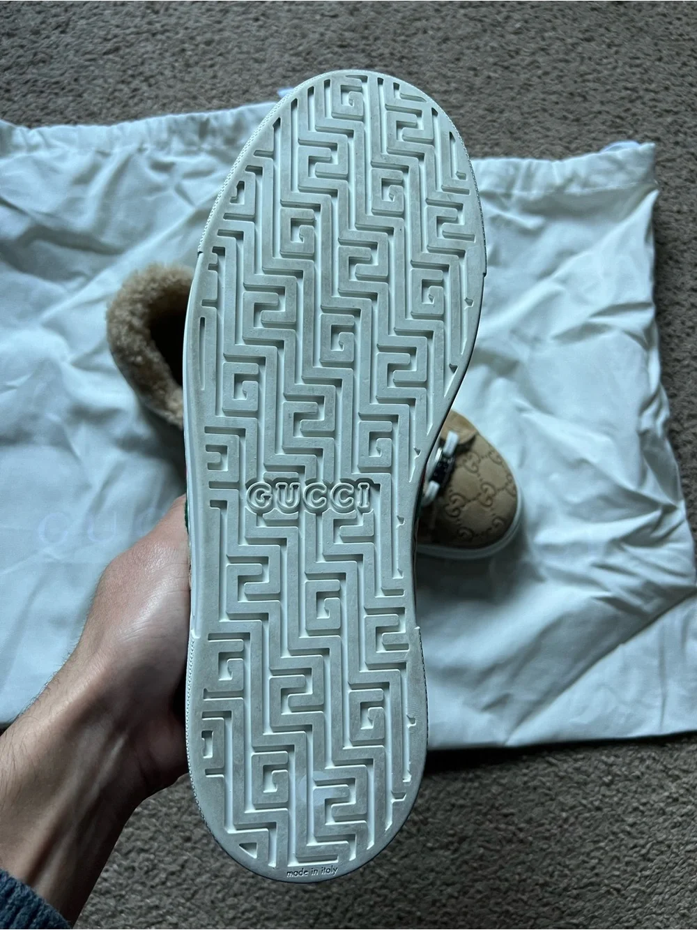 Gucci Tan GG Supreme Sneakers with Green-Red Web Stripe - Picture 10 of 16